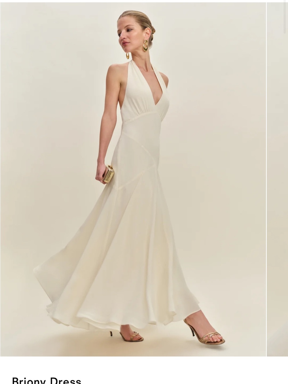 Reformation Briony Dress Size 0 in Fior Di Latte Halter V-Neck Maxi Dress